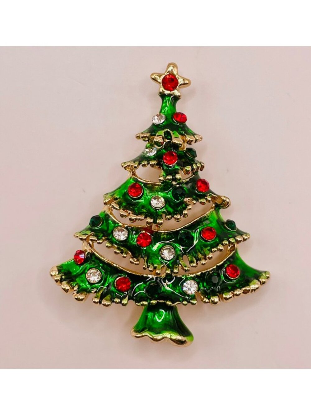 Christmas Tree Rhinestone Brooch Pin Holiday Jewelry -67B